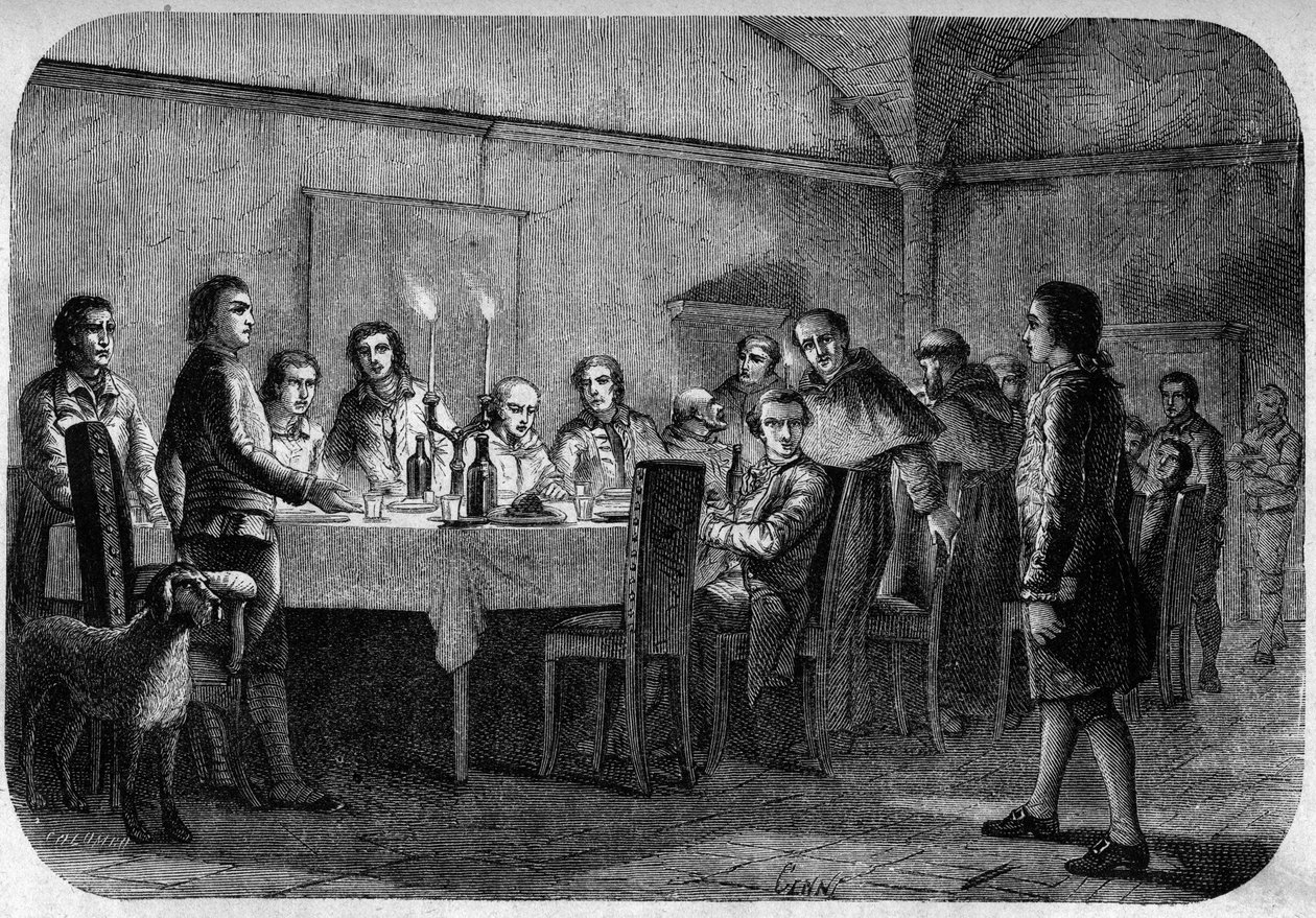 James Boswell (1740-1795) Szkocki pisarz i prawnik, syn lorda Aleksandra Boswella przyjęty podczas spotkania przy posiłku podanym przez Pascala (Pasquale) Paoli. W "" Pasquale Paoli lub na trasie Pontenuovo "" "przez F.D. Guerrazzi. 1872. autorstwa Unknown artist