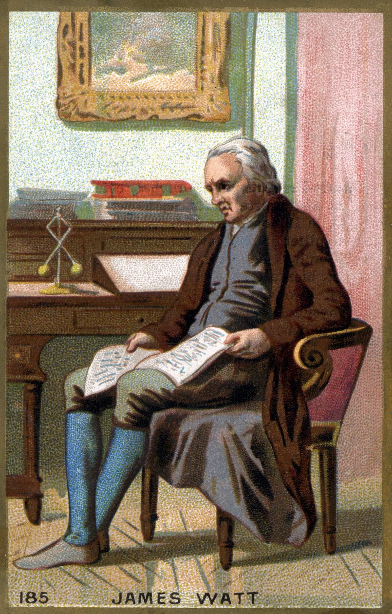 James Watt (1736-1819) w swoim biurze. XIX-wieczna chromolitografia. autorstwa Unknown artist