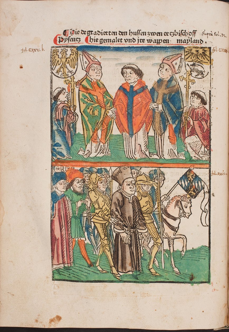 Jan Hus (1365-1415) livre au pouvoir seculier - Jan Hus przekazany władzy świeckiej (Ilustracja z ilustrowanej kroniki Richentala), Anonim . Akwarela i tusz na papierze autorstwa Unknown artist