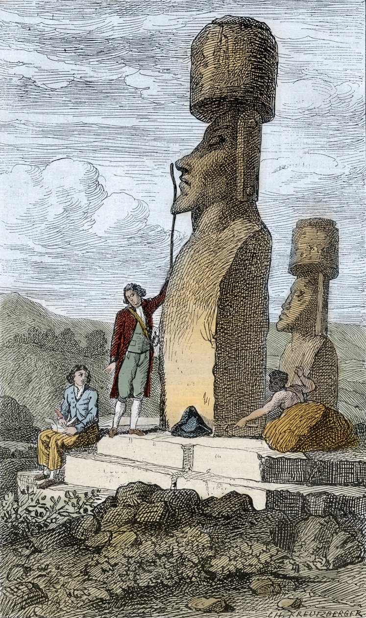 Jean-Francois Galaup, hrabia de La Perouse, angielski nawigator i odkrywca, na Wyspie Wielkanocnej podczas swojej azjatyckiej podróży autorstwa Unknown artist
