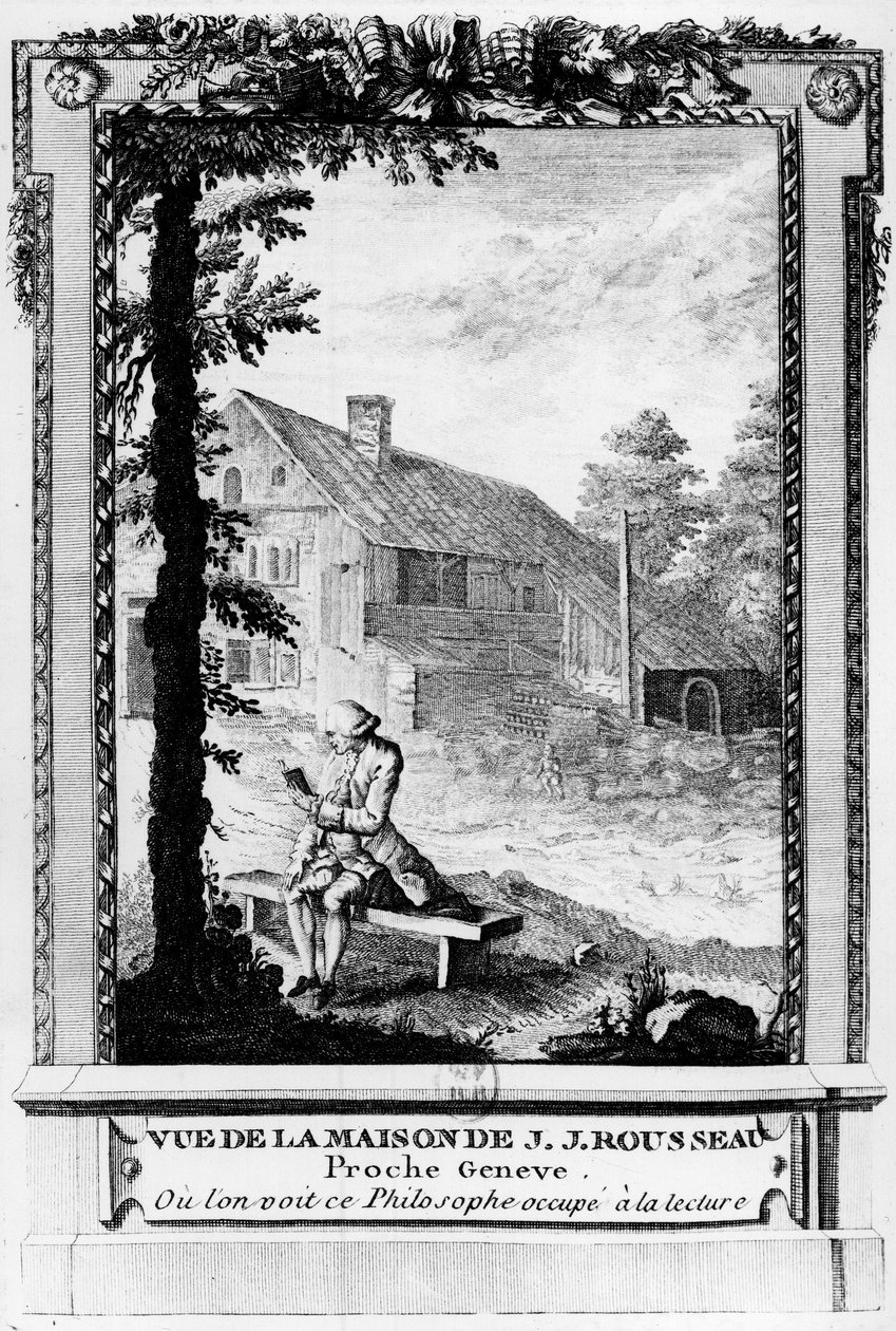 Jean Jacques Rousseau (1712-1778), francuskojęzyczny pisarz i filozof z Genewy; widziany z jego domu (niedaleko Genewy). autorstwa Unknown artist