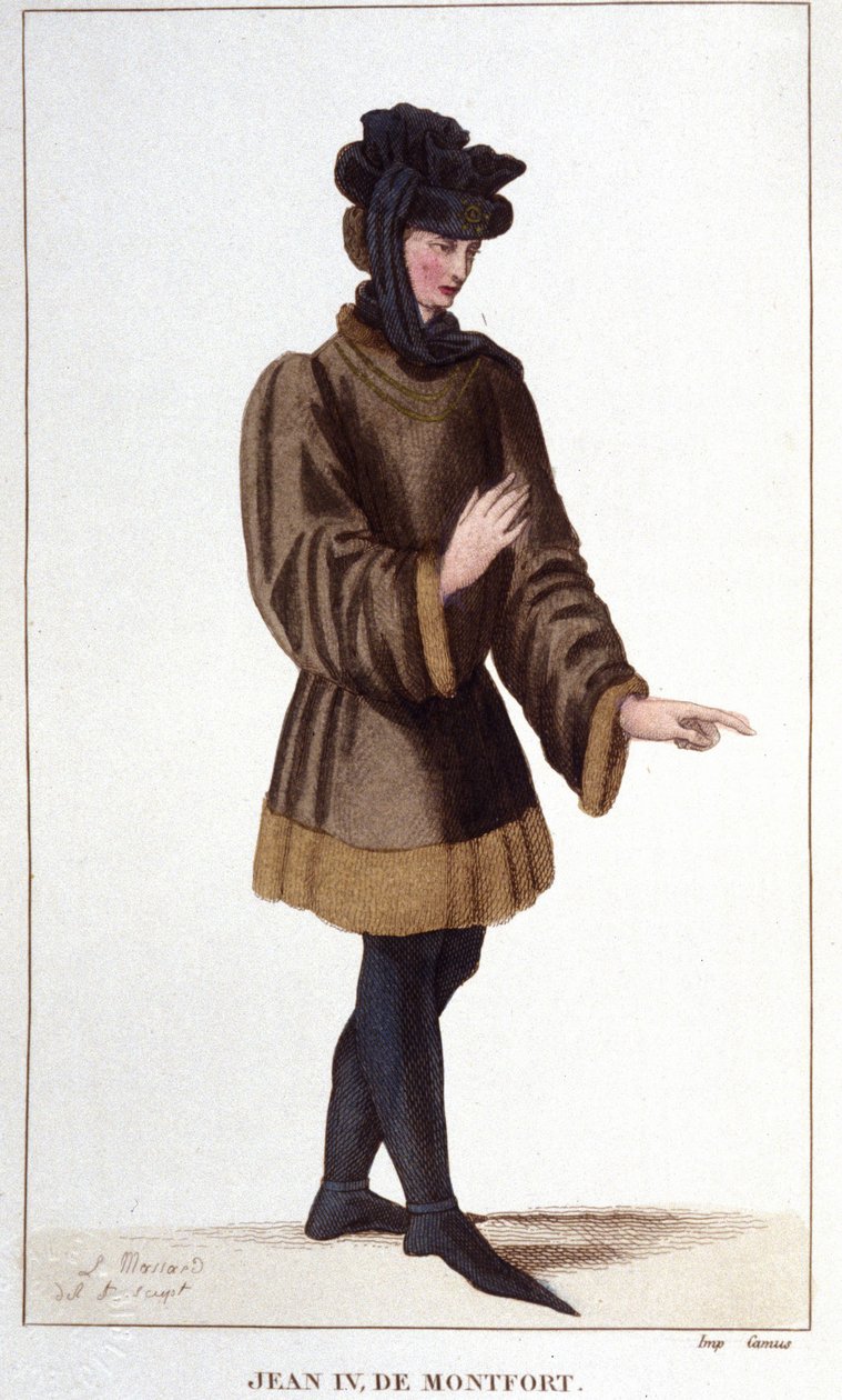 Jean de Montfort (1293-1345). Dochodząc swoich praw, ogłosił wojnę o sukcesję Bretanii. Grawerowanie z 1830 roku. autorstwa Unknown artist