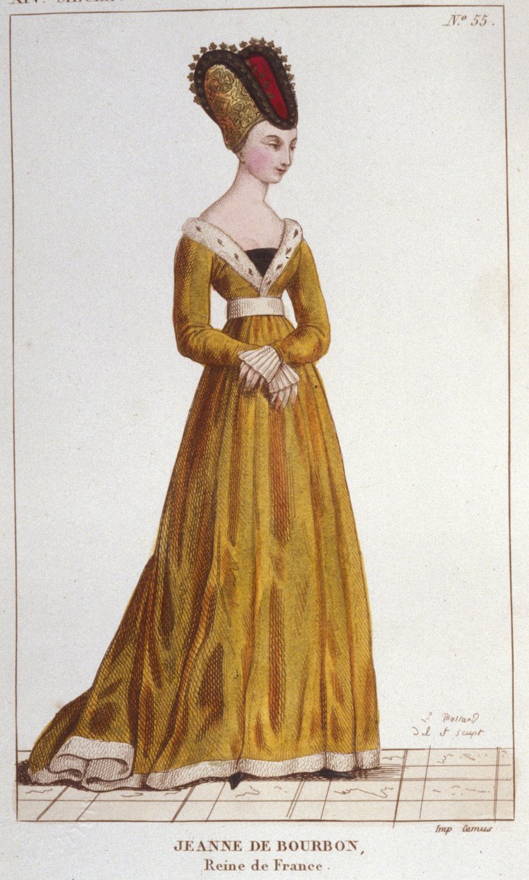 Jeanne de Bourbon (1338-1378). Królowa Francji od 1364 do 1378. Grawerowanie od 1830 autorstwa Unknown artist