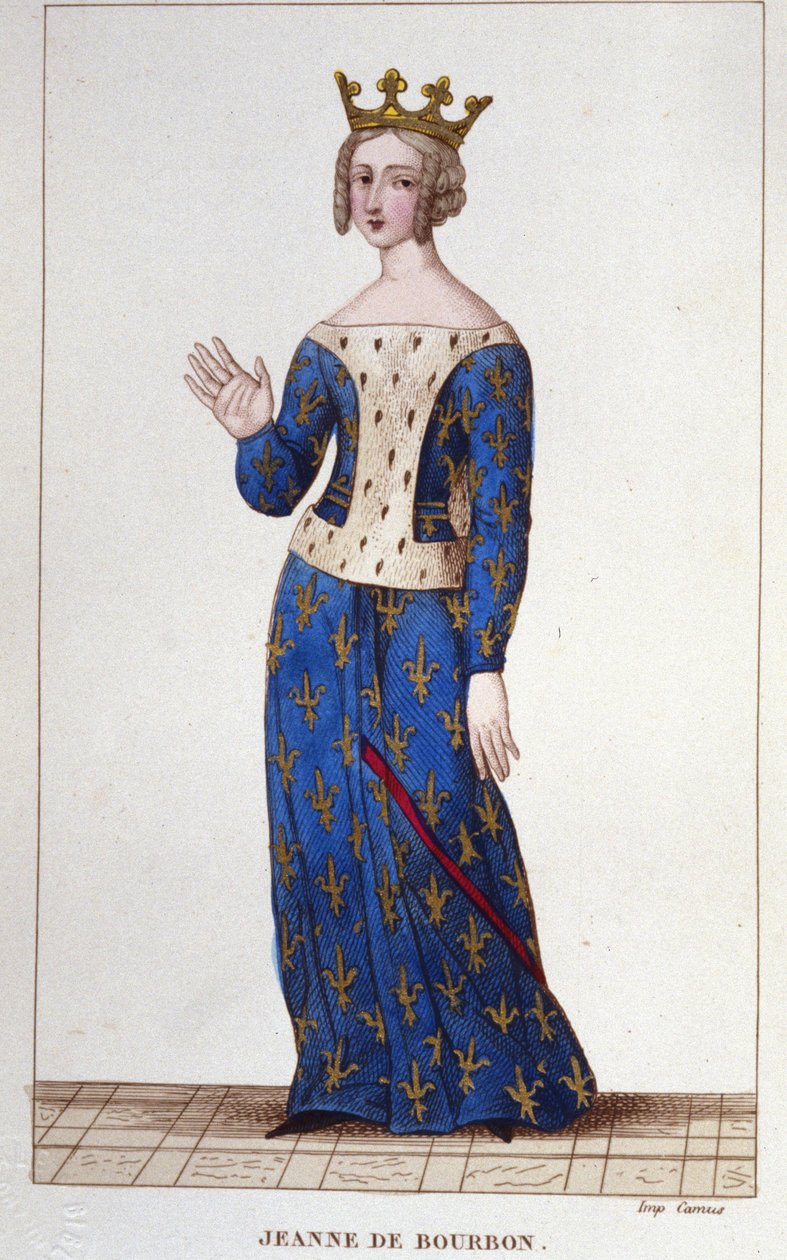 Jeanne de Bourbon (1338-1378). Królowa Francji od 1364 do 1378. Grawerowanie od 1830 autorstwa Unknown artist