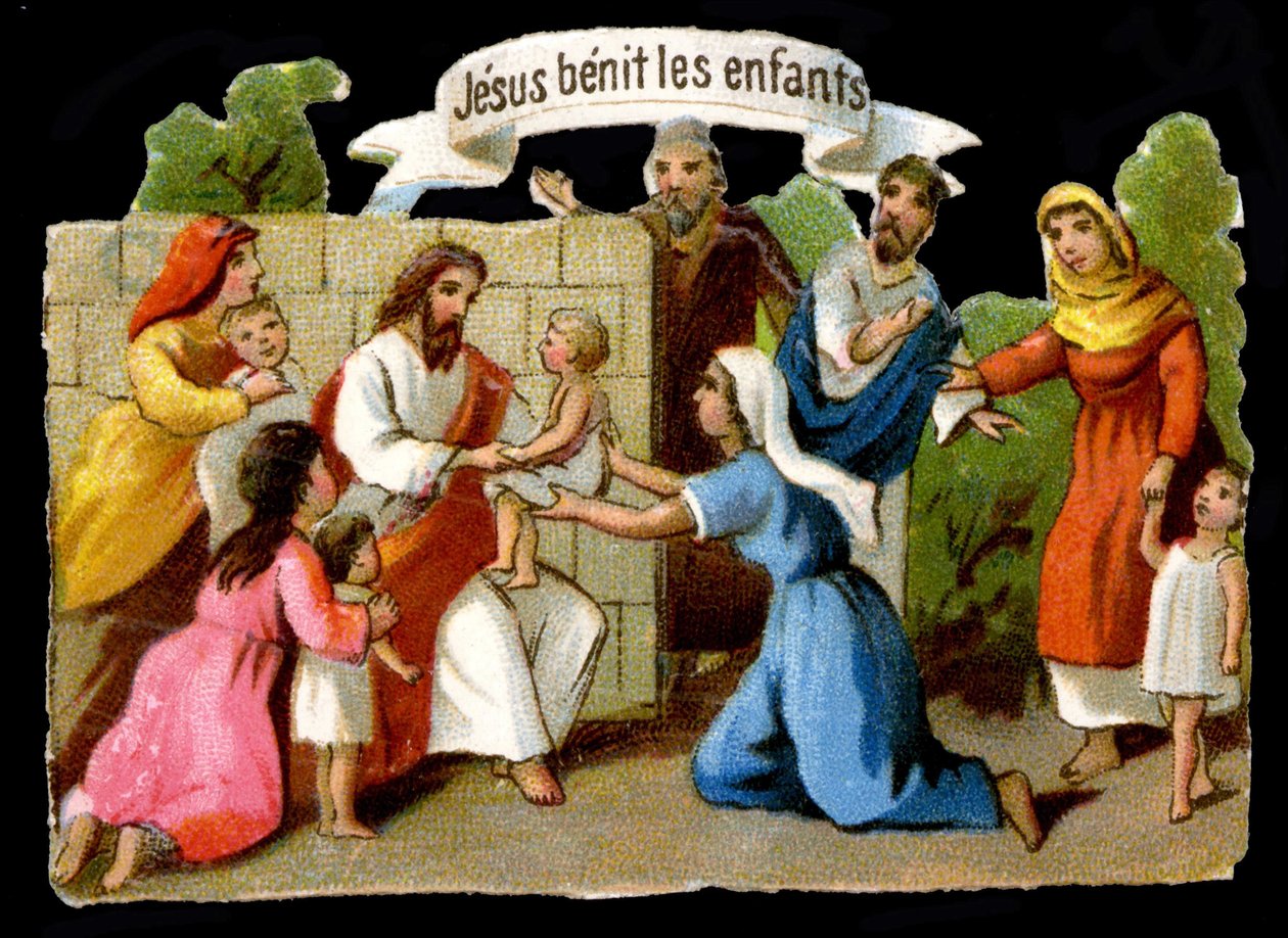 Jezus Chrystus błogosławi dzieci. XIX-wieczna chromolitografia. autorstwa Unknown artist