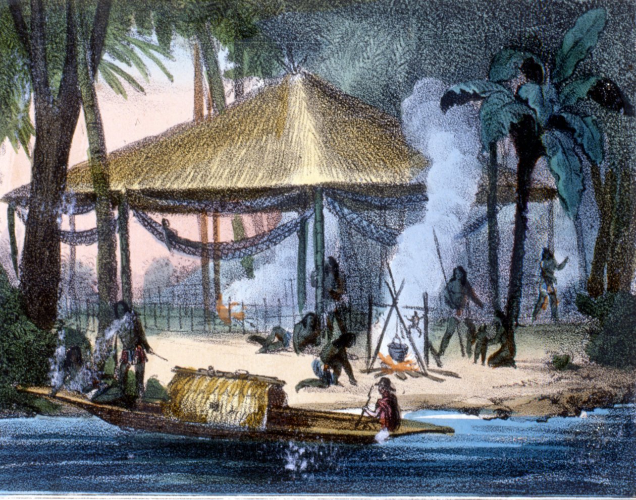 Indianie Jivaros w Ekwadorze. Grawerowanie 1846-48. autorstwa Unknown artist
