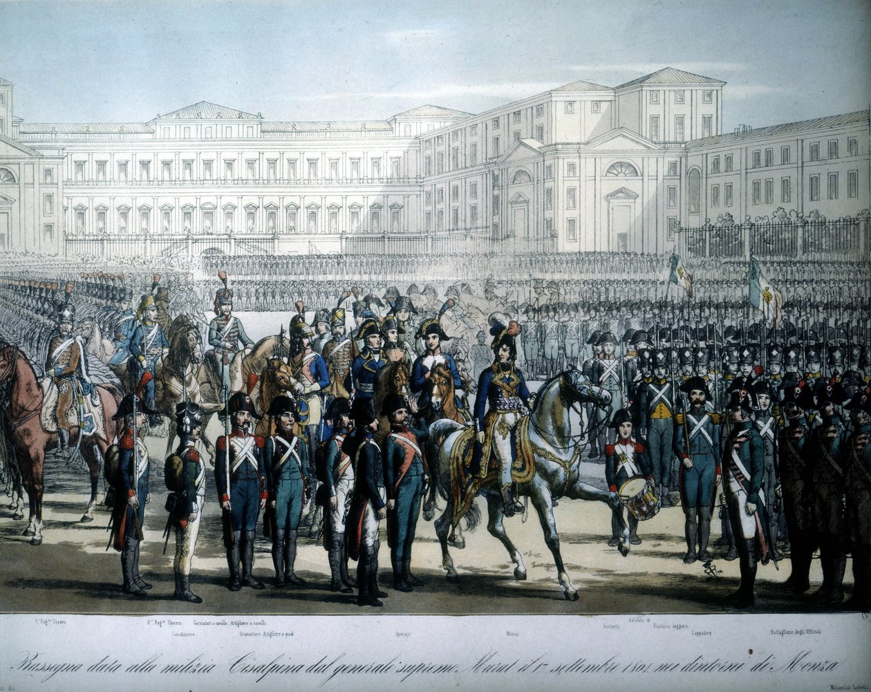 Joachim Murat (1767-1815), mianowany przez Napoleona marszałkiem Francji i królem Neapolu, dokonuje przeglądu wojsk Republiki Cisalpińskiej autorstwa Unknown artist