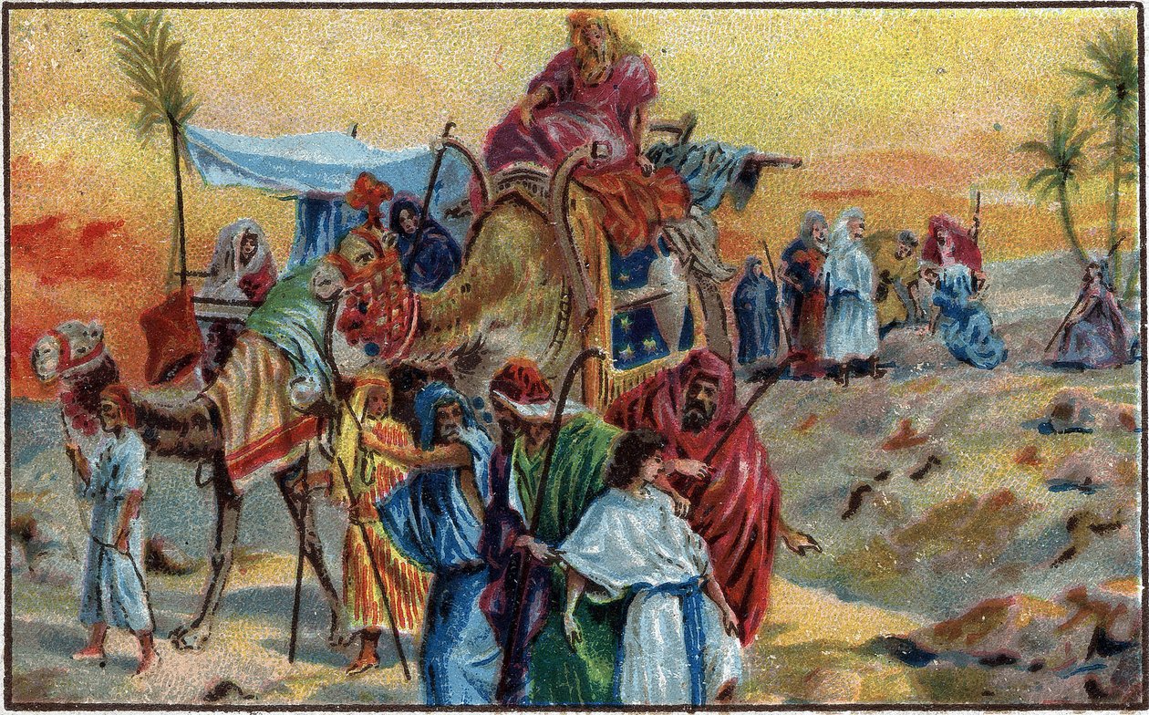 Józef sprzedany przez braci - Józef sprzedany przez braci (Rdz 37,1-36) - Chromolitografia z końca XIX wieku. autorstwa Unknown artist
