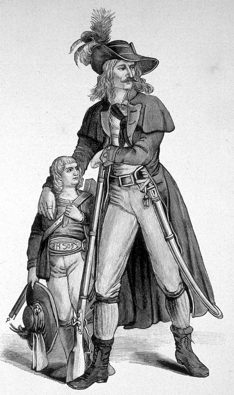 Joseph Speckbacher 1767-1820 i jego syn – narodowy tyrolski Heros przeciwko Bawariom po przyłączeniu Tyrolu do Baviere w 1809 r. Rycina XIX wieku. autorstwa Unknown artist
