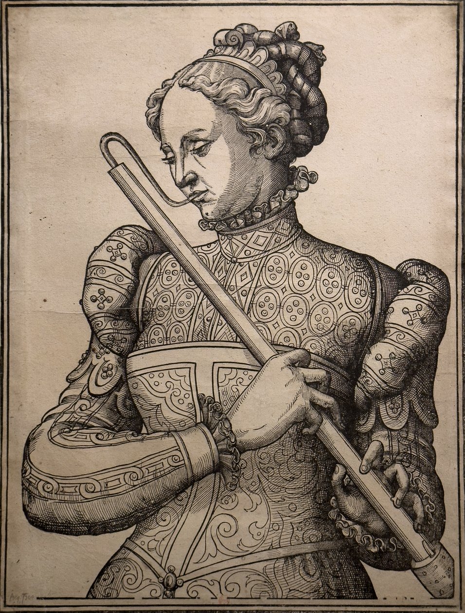 Gracz Douçaine, około 1560 r. (drzeworyt) autorstwa Unknown artist