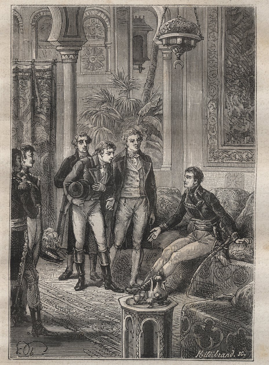 Podróż (1798) Frederica Conrada (Konrada) Hornemanna (1772-1801) do Fezzana (Libia): Hornemanna wita Bonaparte w Kairze (Egipt) – ilustracja z „Wielkich marynarzy XVIII wieku”” autorstwa Unknown artist