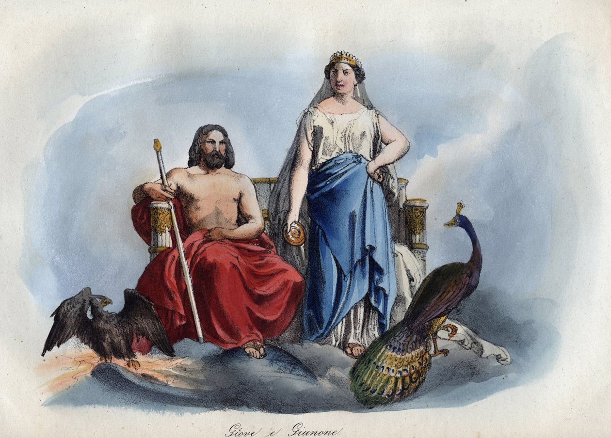 Jupiter i Juno - grawerowanie z „” Zwyczajów i tradycji wszystkich narodów wszechświata. Czyli Historia rządu, praw, milicji, religii wszystkich narodów od czasów najdalszych do dnia dzisiejszego „1856 autorstwa Unknown artist