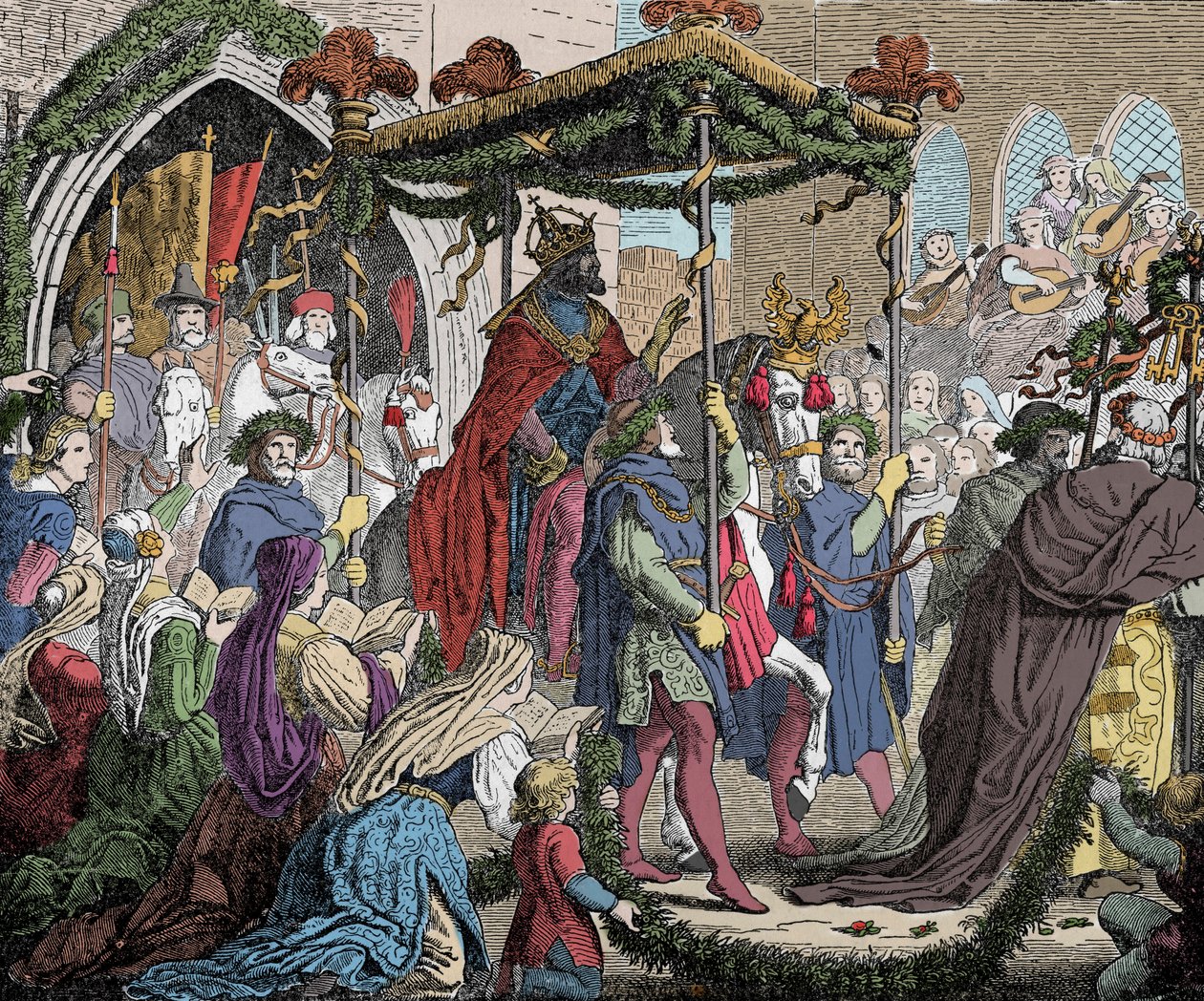 Karol IV wkracza do Awinionu w 1365 - Karol IV Luksemburski (1316-1378), cesarz Rzymian wjeżdża do Awinionu w 1365 - autorstwa Unknown artist