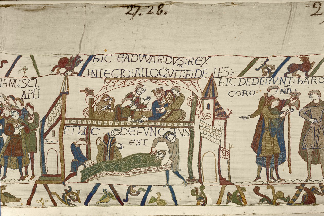 Król Edward Wyznawca na łożu śmierci, Tkanina z Bayeux (haft wełniany na płótnie) autorstwa Unknown artist