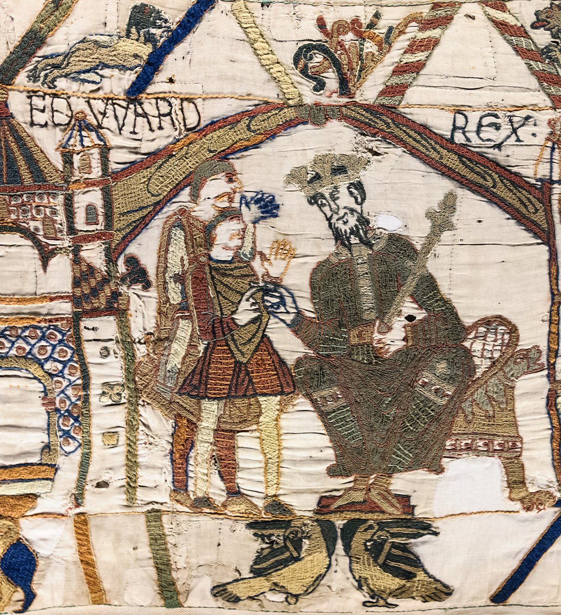 Król Edward Wyznawca wysyła Harolda do Normandii, Bayeux Tapestry (haft z wełny na płótnie) autorstwa Unknown artist