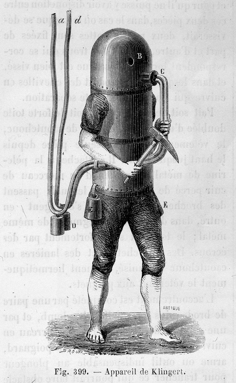 Aparat do nurkowania Klingert – w „Cuda nauki” Louis Figuier autorstwa Unknown artist