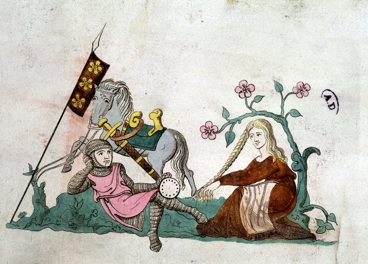 Rycerz i Dama Gentejska - reprodukcja po XIV-wiecznym „Psałterzu łacińskim” autorstwa Unknown artist