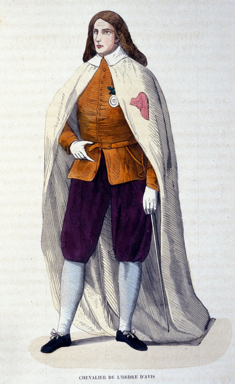 Kawaler Orderu Avis (lub Aviz), portugalski zakon rycerski ustanowiony w 1147 przez króla Alfonsa I Henriquesa do walki z Maurami. Rycina XIX wieku. autorstwa Unknown artist