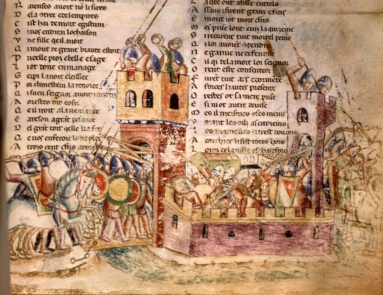 Rycerze szturmowali zamek. Rękopis z XII wieku. Biblia Marciana Wenecja. autorstwa Unknown artist