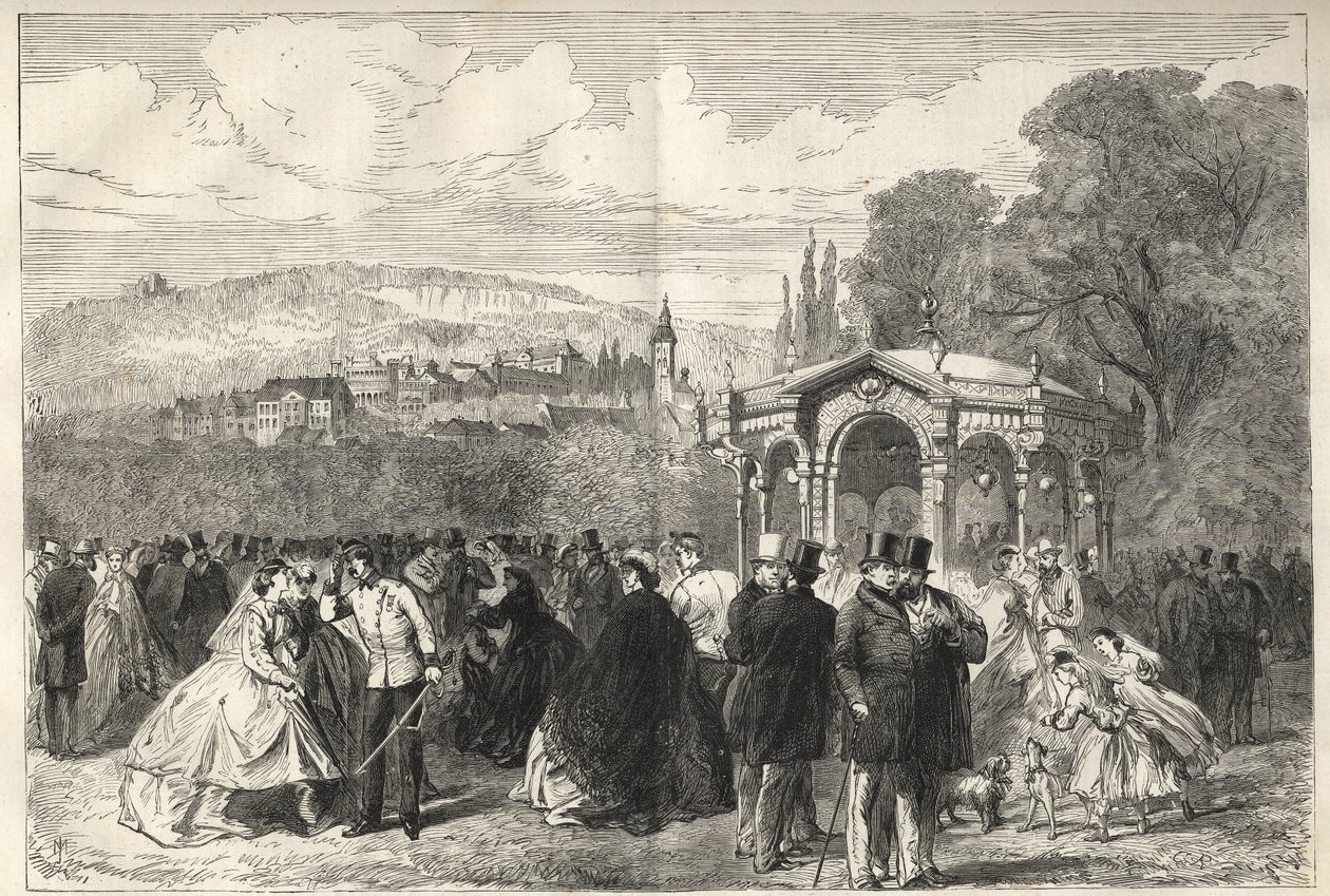 Konversationshaus - Baden Baden (Baden-Baden), Niemcy - Spacer przed domem konwersacji - Widok ogólny Baden-Baden z ogrodów Domu Konwersacji - 1867 autorstwa Unknown artist