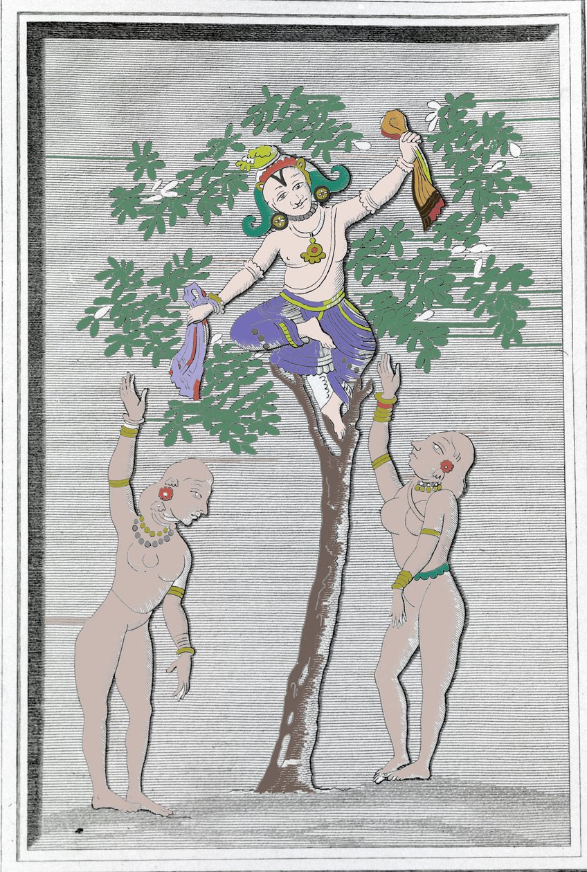 Krishnah kradnący suknie dwóch gopi. L.M. Langlès: „”Starożytne i współczesne zabytki Hindustanu”Paryż autorstwa Unknown artist