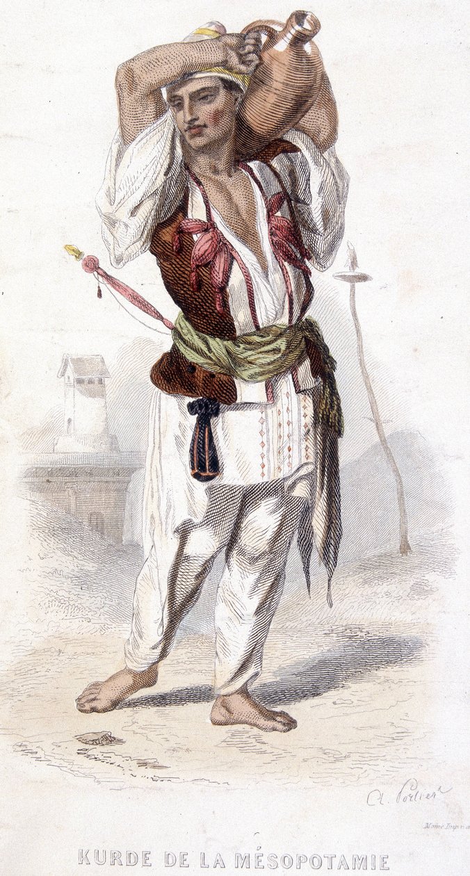 Kurdyjski z Mezopotamii niosący amforę. Około 1810-1860. autorstwa Unknown artist