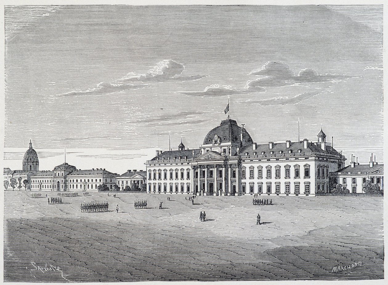 Wojskowa Szkoła Inwalidów widziana z Pola Marsowego - rycina, ok. 1830 autorstwa Unknown artist