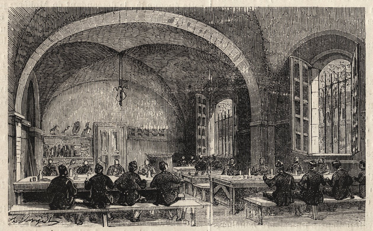 Ecole Polytechnique w Paryżu w 1873 r. – refektarz – rycina z 1873 r. w „Le monde illustrious” autorstwa Unknown artist