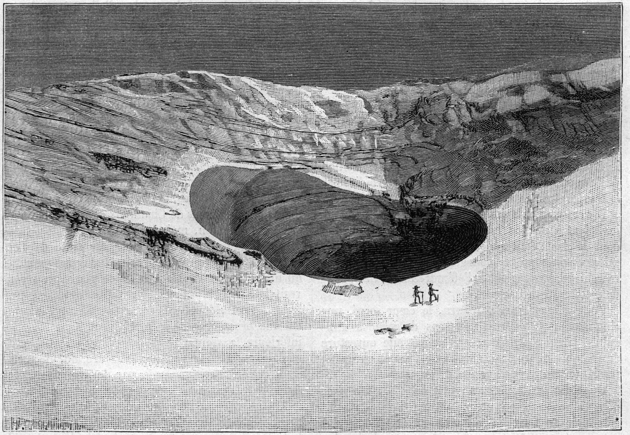 La Catastrophe de Saint-Gervais (Saint Gervais) czyli katastrofa lodowca Tete Rousse (wydział Haute-Savoie) (12-13 lipca 1892) - Glacier de Tette-Rousse - wewnętrzna jaskinia i ściana rozdzierania lodowca, Grawerowanie w “ „Natura” – 20 sierpnia autorstwa Unknown artist