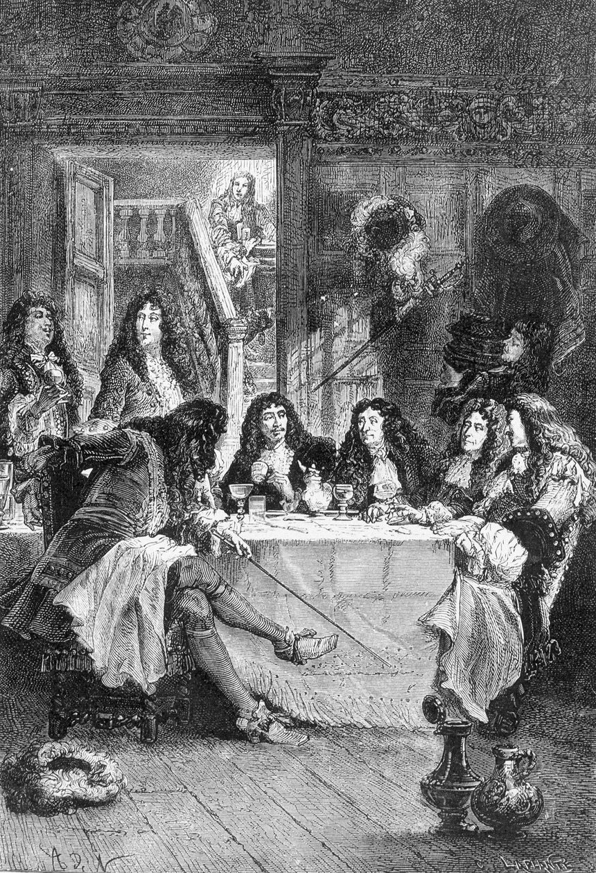 La Fontaine, Boileau, Molière i Racine jedzący w kabarecie - w „Histoire de France od najdalszych czasów do 1789” M. Guizota autorstwa Unknown artist