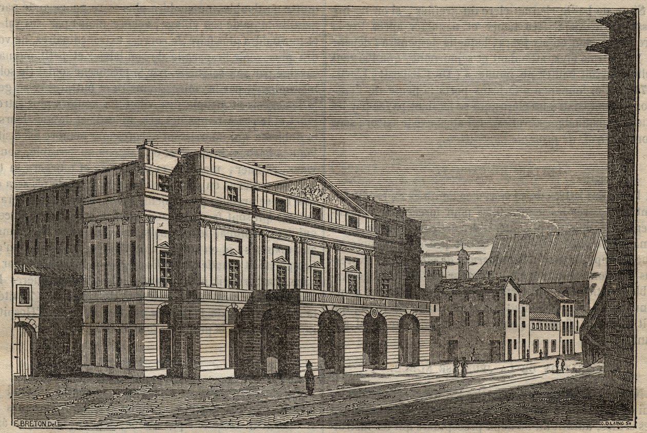 La Scala w Mediolanie - Widok na Teatr La Scala w Mediolanie, Włochy - (Teatro alla Scala Milan) - 1837 autorstwa Unknown artist