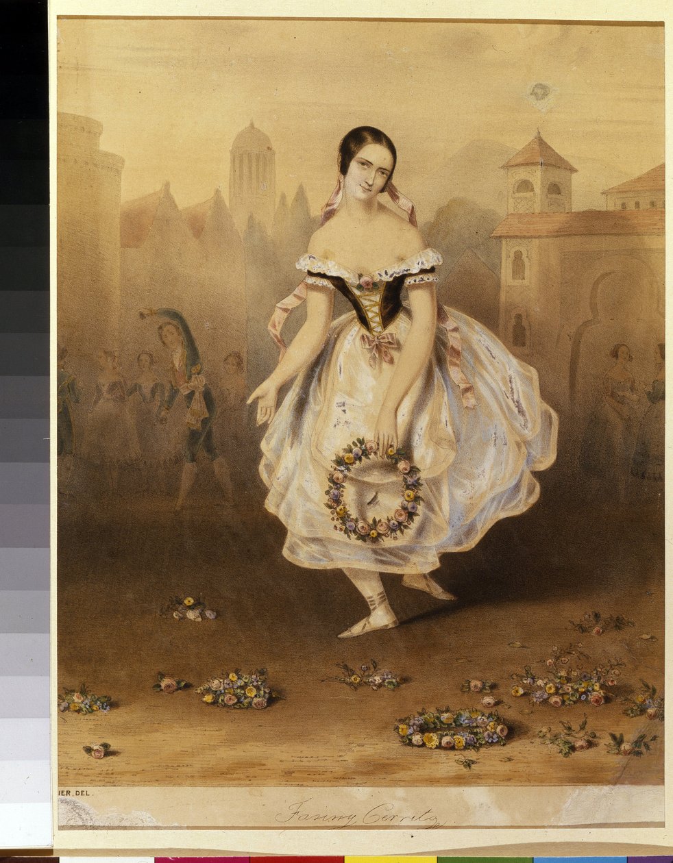 Włoska baletnica Fanny (Francesca) Cerrito (1817-1909) (tancerka baletowa Fanny Cerrito). Anonimowa litografia, koniec 1830. XIX-wieczny neoklasycyzm. Państwowe Muzeum Sztuki Teatralnej i Muzycznej w Petersburgu. autorstwa Unknown artist