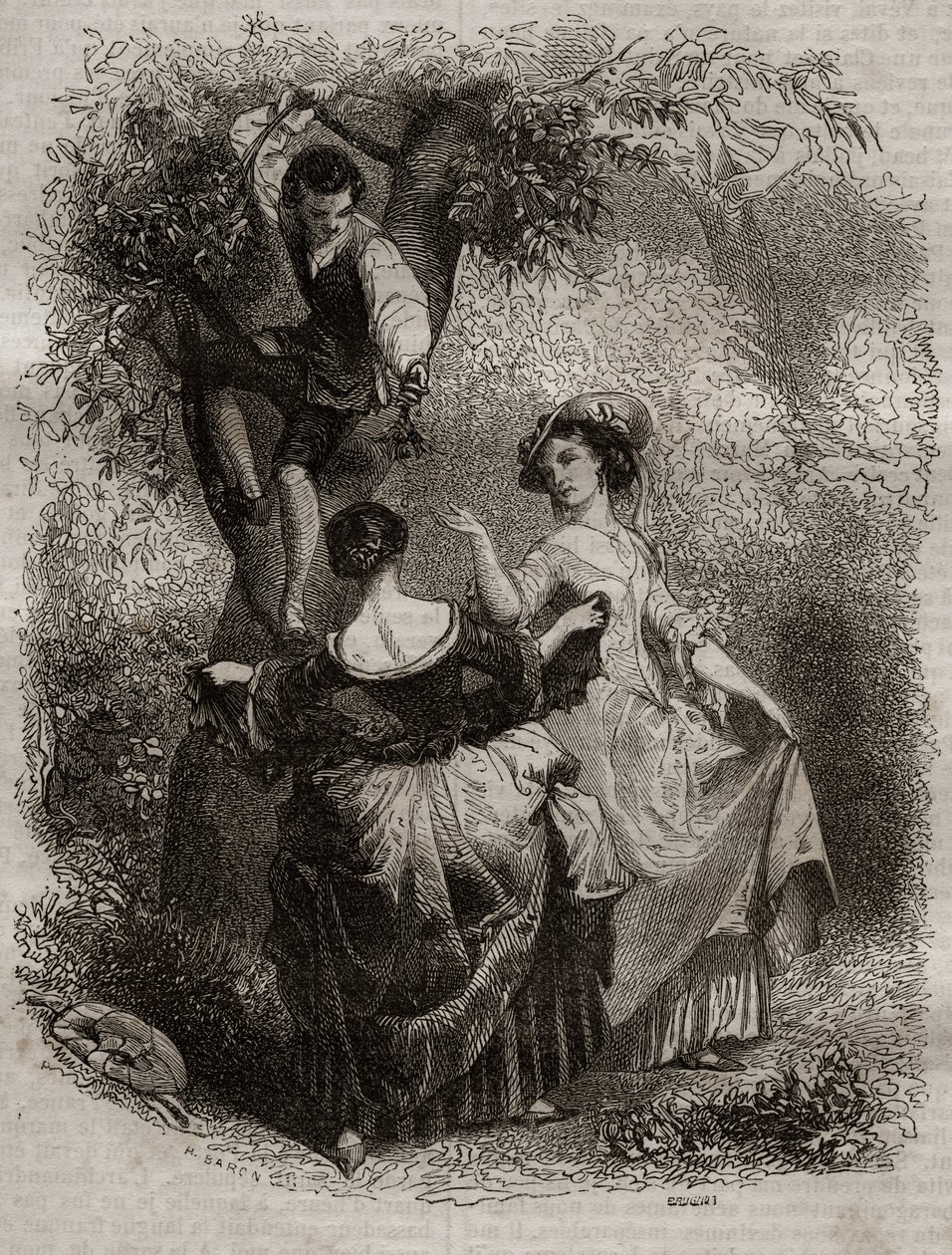 Zbieranie wiśni - ilustracja do spowiedzi” Jean-Jacques (Jean Jacques) Rousseau (1712-1778) - rycina z 1849 r. autorstwa Unknown artist