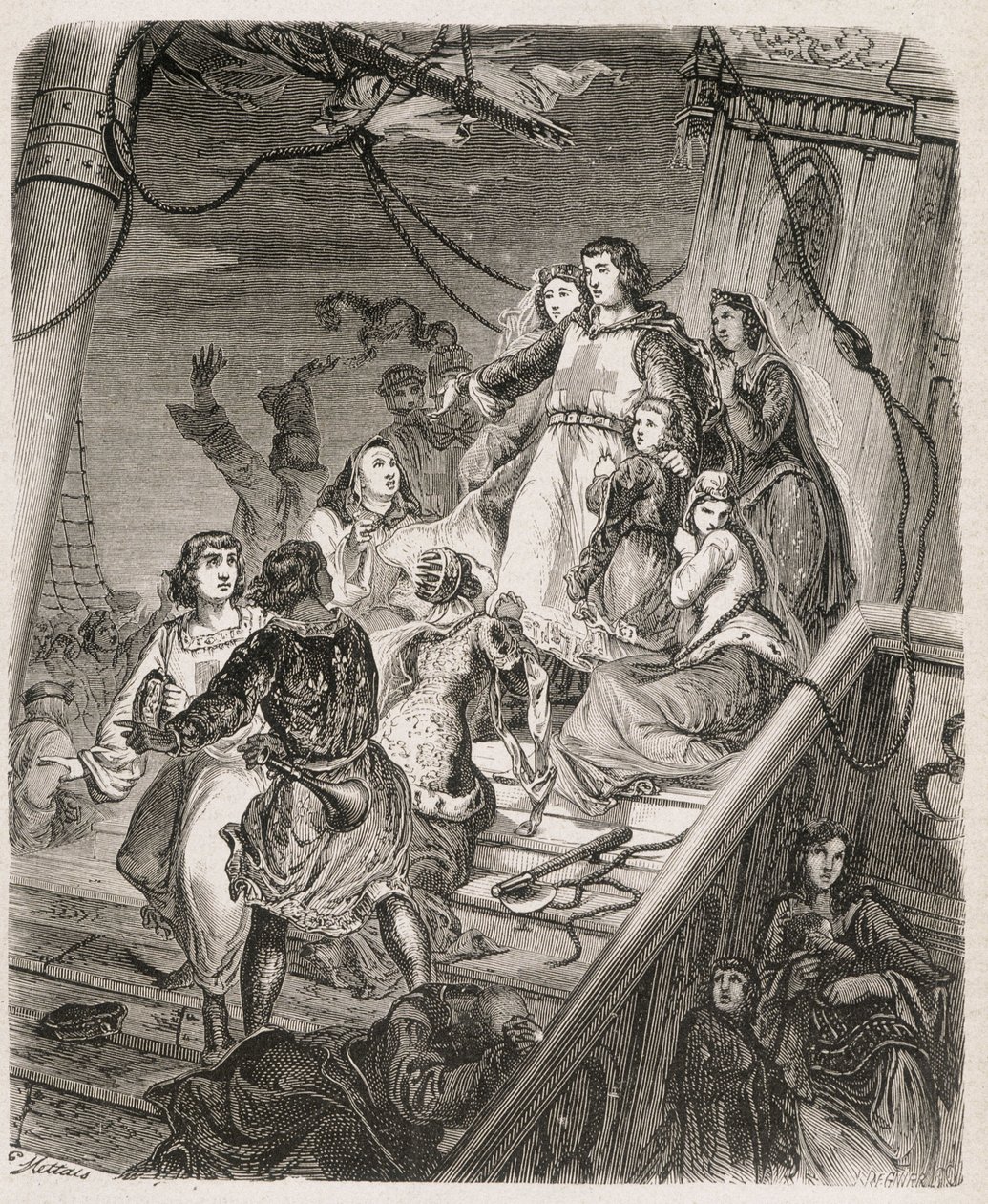 La galère de Saint Louis - w „Historia papieży, królów, królowych, cesarzy, na przestrzeni wieków” Maurice Lachatre 1857 autorstwa Unknown artist