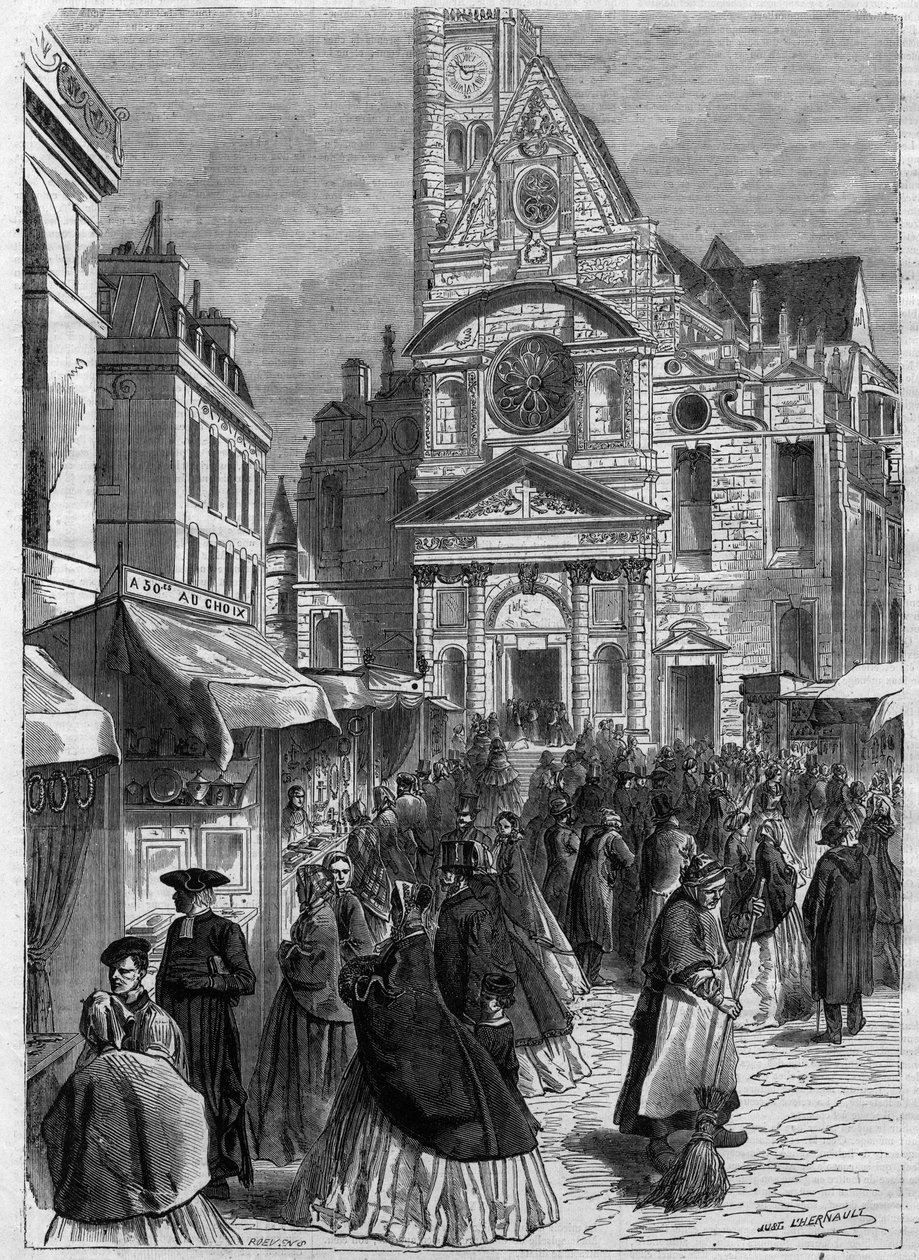 Nowenna do św. Genowefy w Saint Etienne du Mont (Saint-Etienne-du-Mont) w Paryżu - Grawerowanie w „” Le Journal Illustrée”” autorstwa Unknown artist