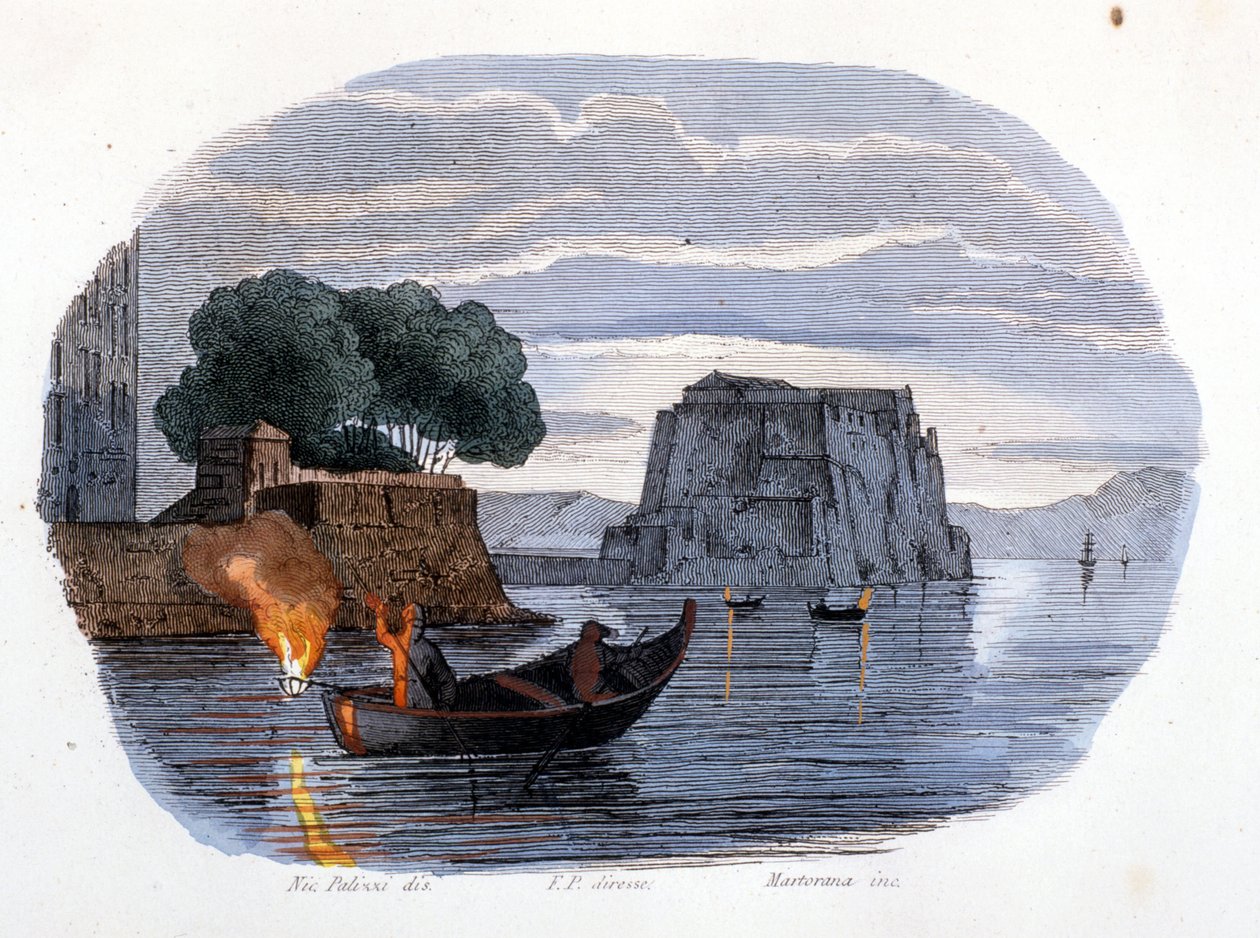 Wędkarstwo Lamparo, lampa używana do wabienia ryb, w Zatoce Neapolitańskiej. autorstwa Unknown artist