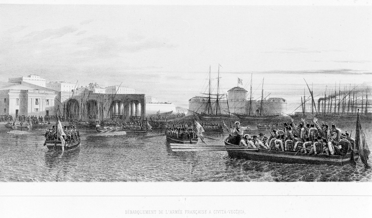 Lądowanie Francuzów w Civitavecchia pod Rzymem w 1849 roku. autorstwa Unknown artist