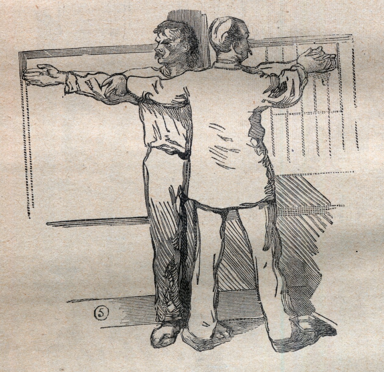 Antropometria sądowa lub bertillonnage, metoda Alphonse Bertillon (1853-1914): pomiar wielkiego wielkiego kalibru ramion - Grawerowanie w „La Science francaise” autorstwa Unknown artist
