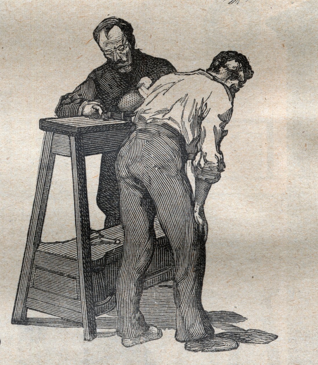 Antropometria sądowa lub bertillonnage, metoda Alphonse Bertillon (1853-1914): pomiar łokcia - Grawerowanie w „”La Science francaise”” autorstwa Unknown artist