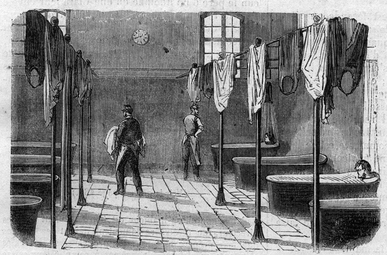 Azyl Sainte Anne (Sainte-Anne) w Paryżu: łazienka - Grawerowanie w „”Le Journal Illustrée”” autorstwa Unknown artist