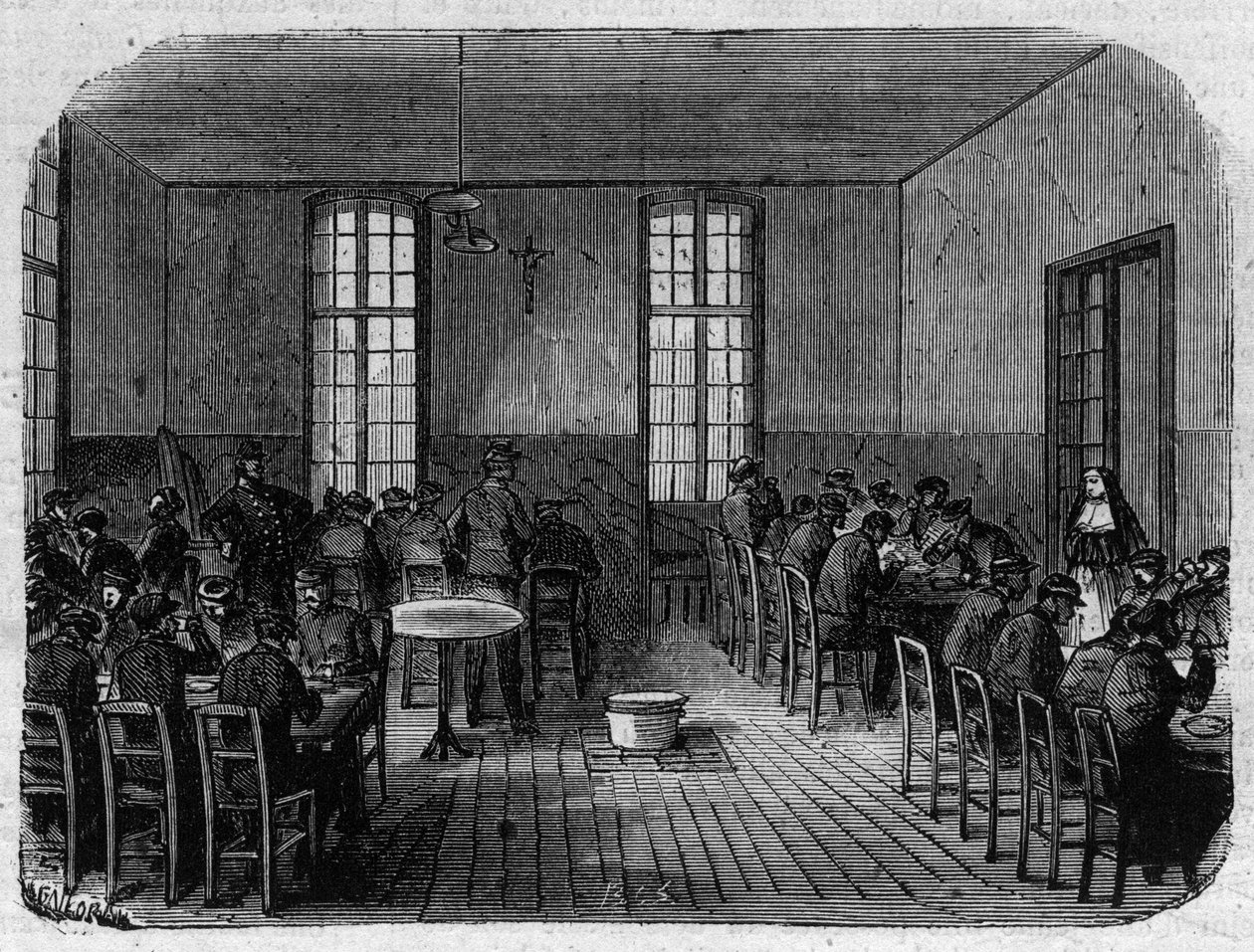 Azyl Sainte Anne (Sainte-Anne) w Paryżu: refektarz - Grawerowanie w „”Le Journal Illustrée”” autorstwa Unknown artist