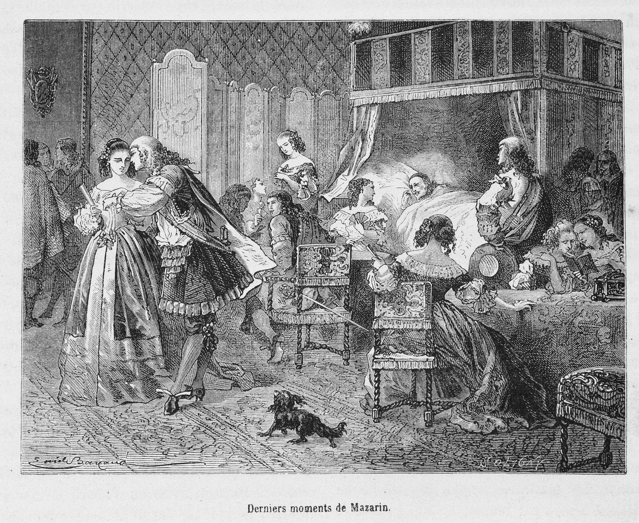 Ostatnie chwile Mazarina (1602 - 1661). Ilustracja w „Popularnej historii Francji” Henri Martina. autorstwa Unknown artist