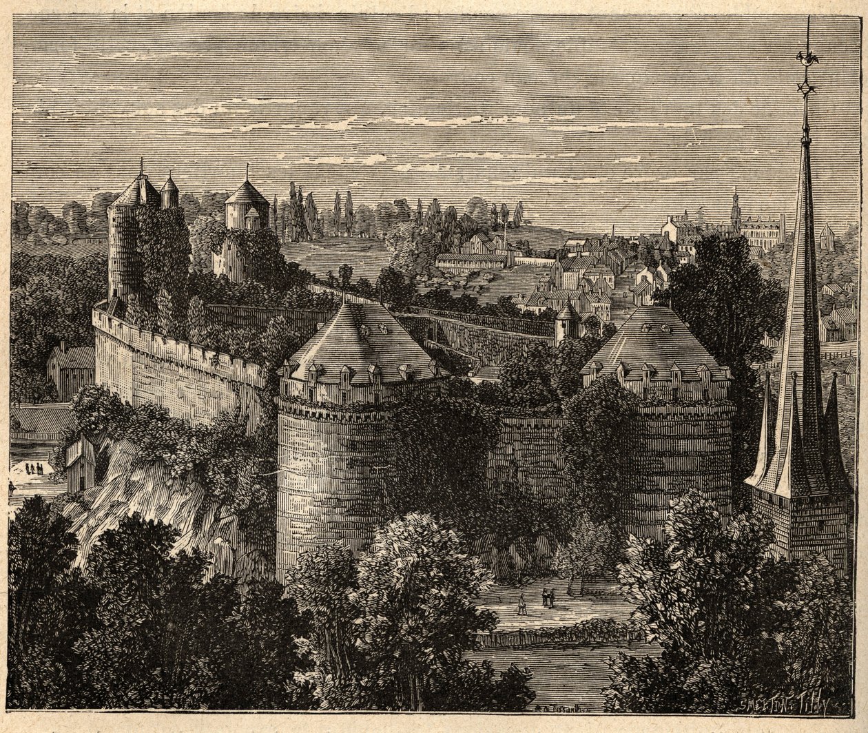 Le Chateau a Fougeres - Bretania - Francja - grawerowanie w „” PATRIE” - PECTUREQUIREQUE OPIS FRANCJI W 6 TOMACH WG LUCIENA HUARDA - koniec XIX wieku autorstwa Unknown artist