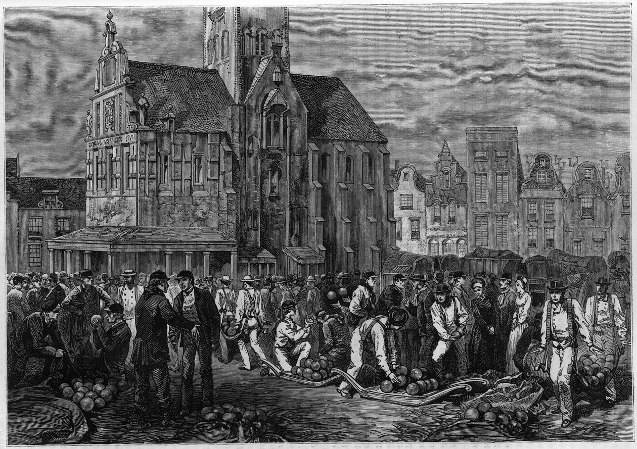 Rynek bezrobocia w Hoorn w Holandii. Grawerowanie w „Dzienniku młodości”” autorstwa Unknown artist