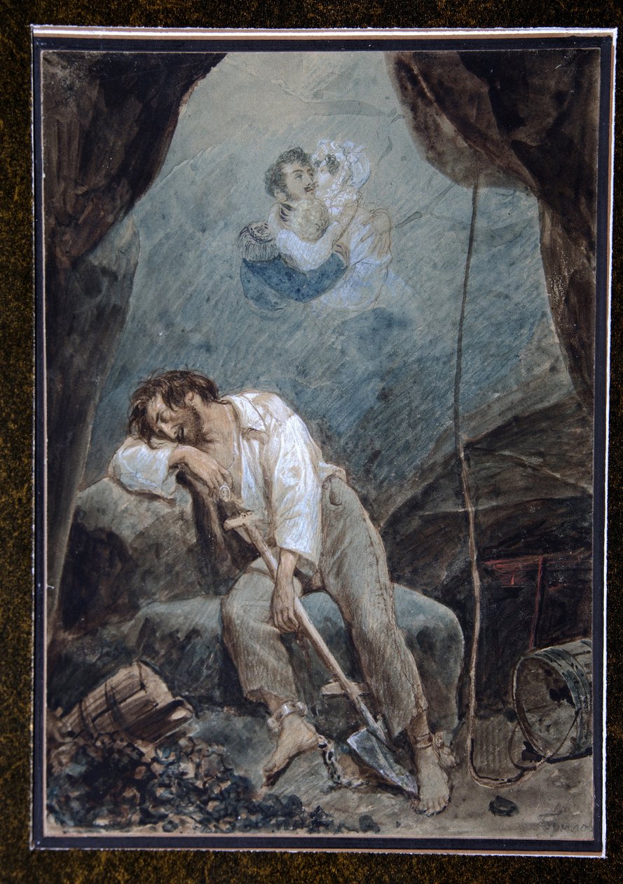 Le rêve de Volkonski (Sen Wołkońskiego) - Siergiej Grigoriewicz Wołkoński (1788-1865), generał dywizji Cesarskiej Armii Rosyjskiej i dekabrysta, został skazany na 20 lat więzienia i internowany w 1832 roku w twierdzy Czyta i pracował w kopalniach autorstwa Unknown artist