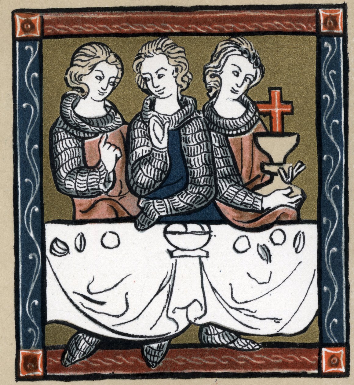 Legendarny arturiański: Galahad (Gaalad lub Galaad), Perceval i Bohort (Bors lub Borrt) ze Świętym Graalem. W „Historii literatury francuskiej” Hermanna Suchiera autorstwa Unknown artist