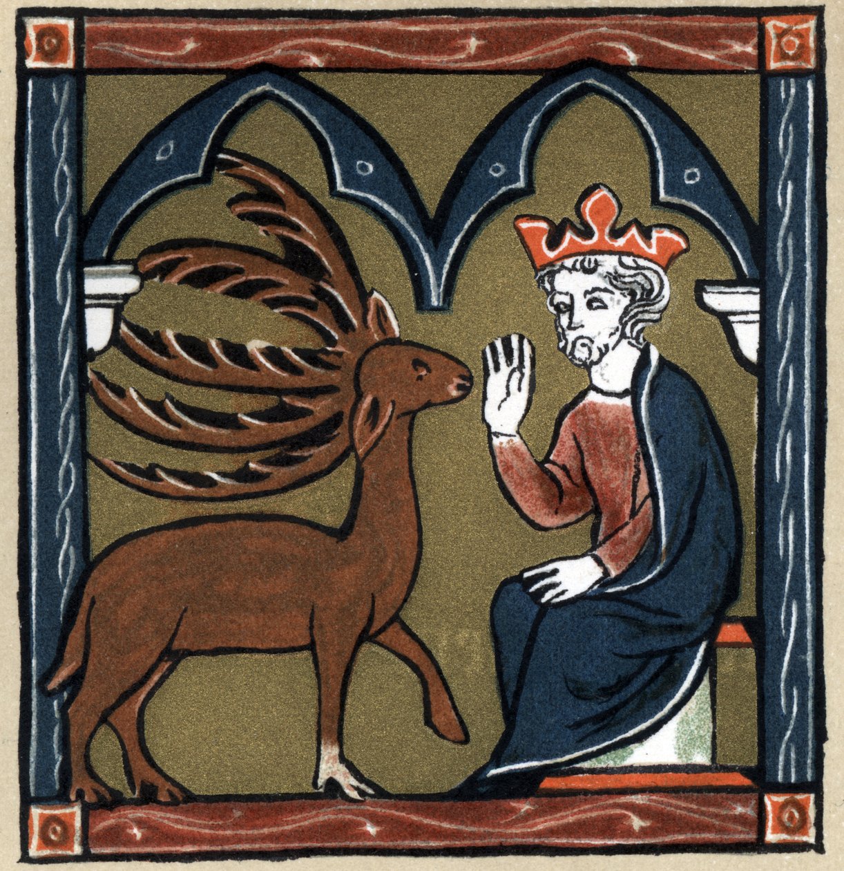 Legendarny arturiański: metamorfoza Merlina w pięciodrzewnym jeleniu odwiedza Julesa Cesara. W „Historii literatury francuskiej” Hermanna Suchiera autorstwa Unknown artist