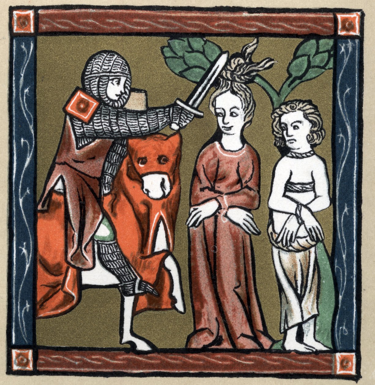 Legendarny Arturian: Yvain (lub Owein) dostarcza rycerza Sagramora lub Sagremora i jego żonę. W „Historii literatury francuskiej” Hermanna Suchiera autorstwa Unknown artist