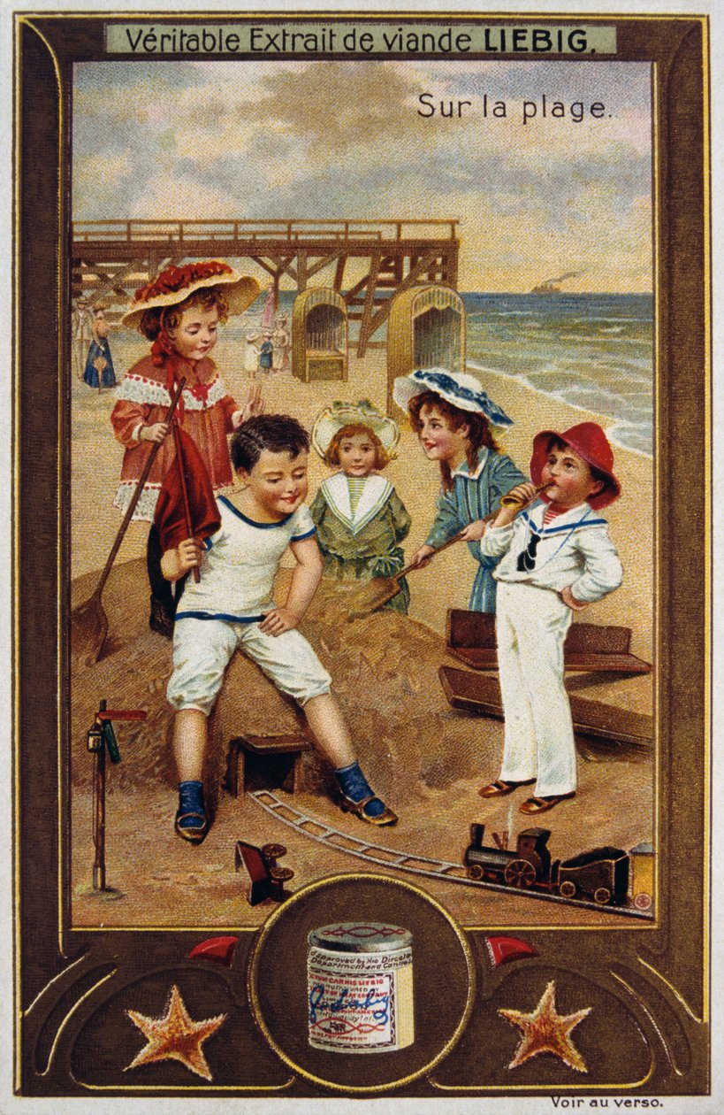 Karta Leibiga przedstawiająca francuskie dzieci na plaży 1890 autorstwa Unknown artist