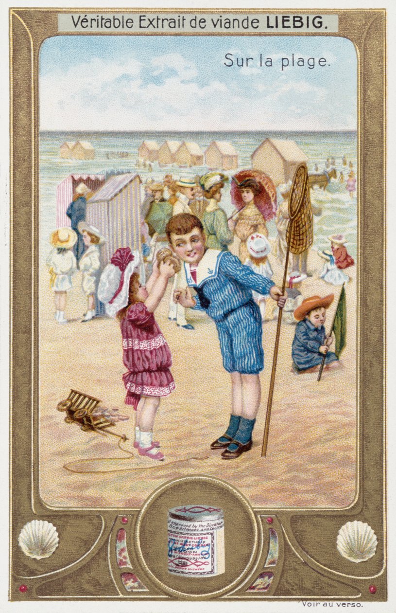 Karta Leibiga przedstawiająca francuskie dzieci na plaży 1890 autorstwa Unknown artist